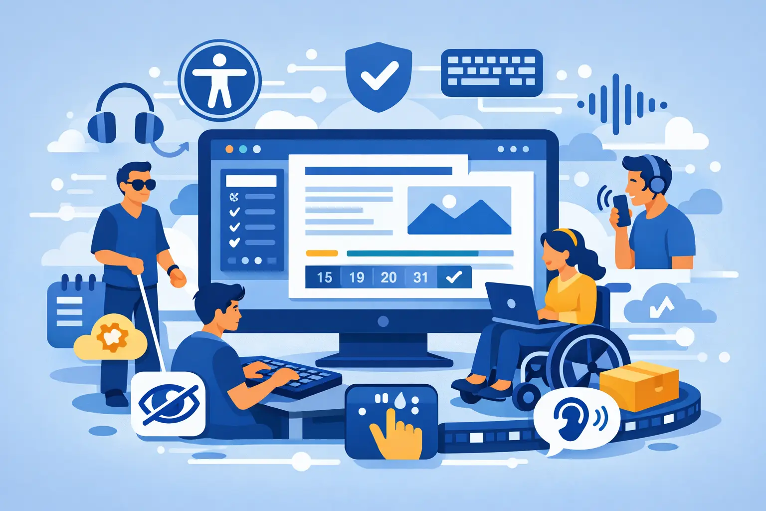Uno schermo mostra una pagina web accessibile a persone con varie disabilità